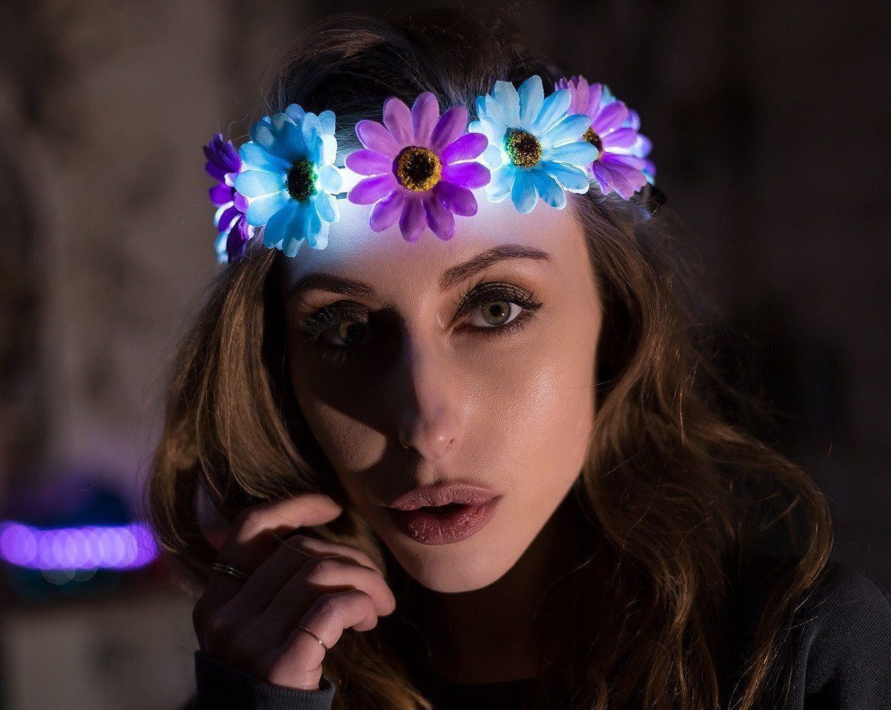 Light up Boho Headband - Purple/Blue Flower